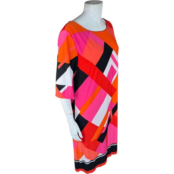 J Howard Shift Dress 18 Multicolor Geometric Half Sleeve Polyester Spandex - Picture 8 of 14